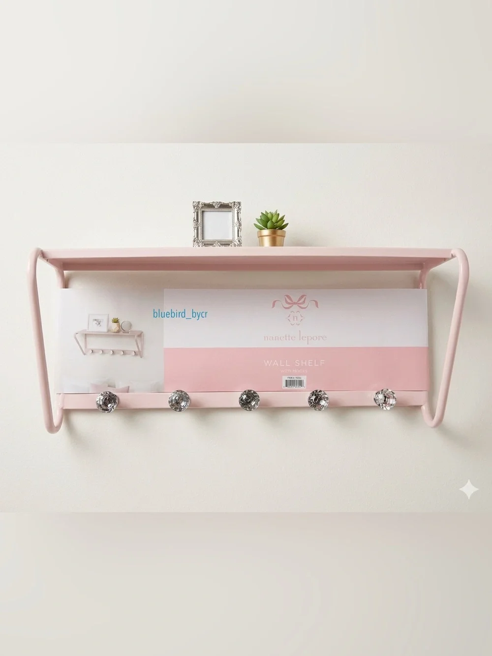 Nanette Lepore Pink Wall Shelf with Crystal Knob Hooks